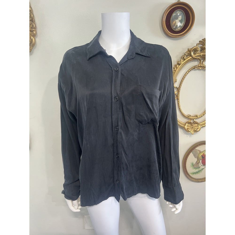 Djerf Avenue Classic Black Long Sleeve Button-Down Shirt Top Size M